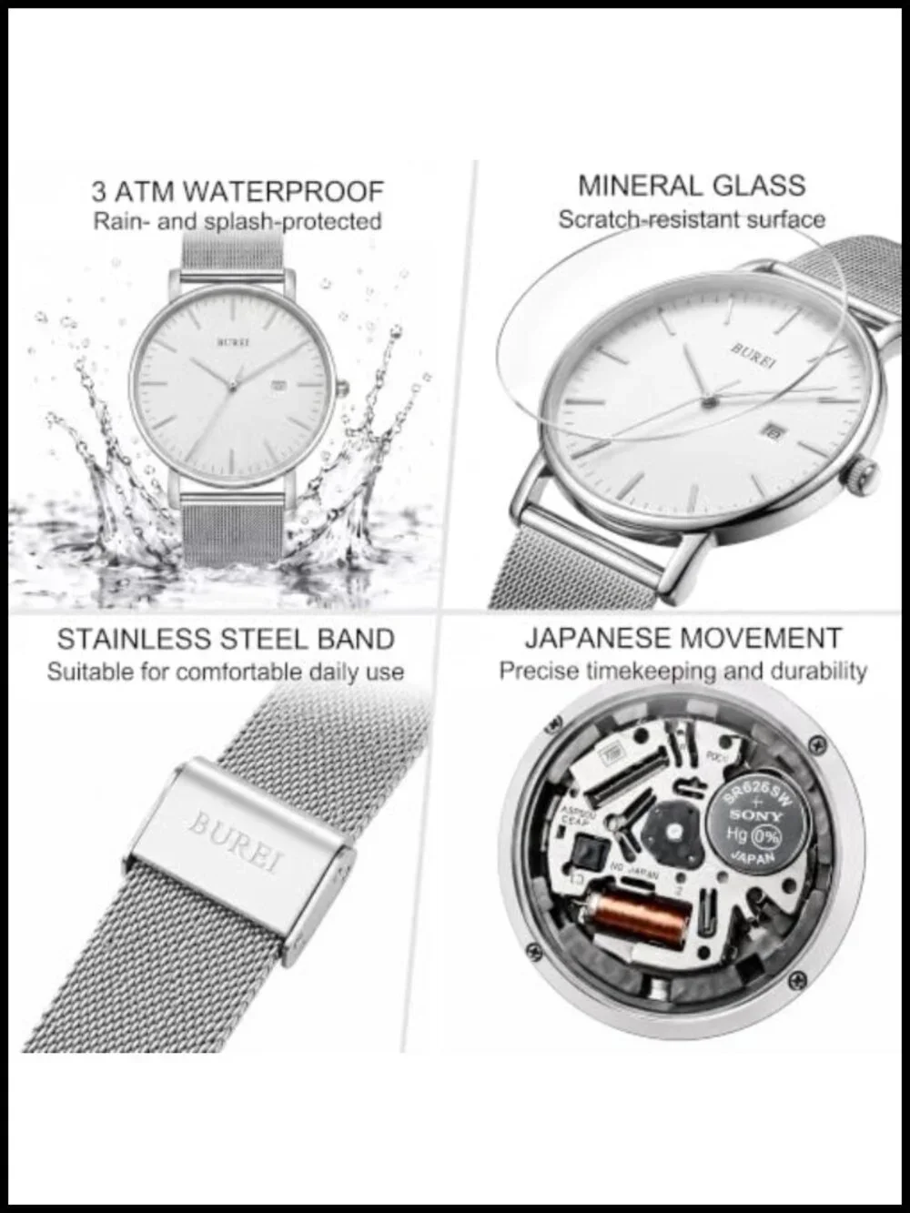 Men's Thin Analog Quartz Watch Stainless Steel Mesh Band Minimalist
